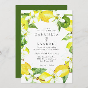 Modern Lemon Watercolor Wedding Invitation