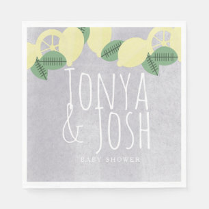 Modern Lemon Wreath Citrus Yellow Gray Napkins