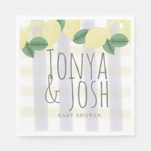 Modern Lemon Wreath Citrus Yellow Gray Napkins