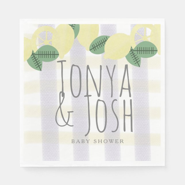 Modern Lemon Wreath Citrus Yellow Gray Napkins (Front)