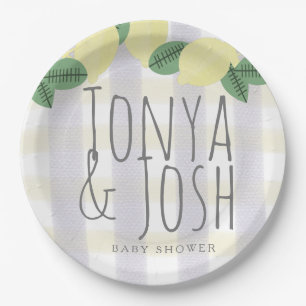 Modern Lemon Wreath Citrus Yellow Gray Paper Plates