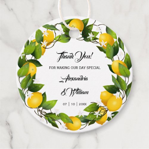 Modern Lemon Wreath Fruit  Wedding Favor Tags