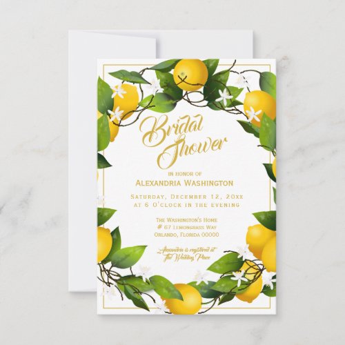 Modern Lemon Wreath Garden  Bridal Shower Invitation