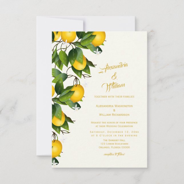 Modern Lemon Wreath Garden | Wedding Invitation (Front)
