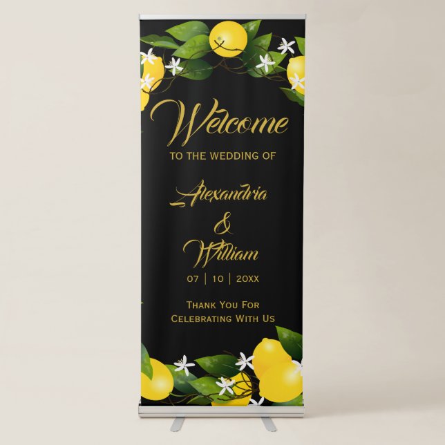 Modern Lemon Wreath Garden | Wedding Retractable Banner (Front)