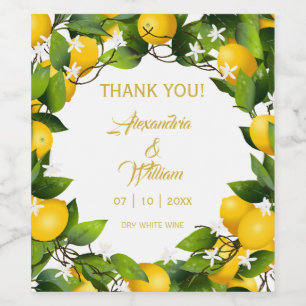Modern Lemon Wreath Garden Wedding Wine Label