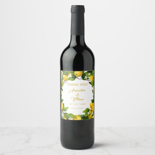 Modern Lemon Wreath Garden  Wedding Wine Label