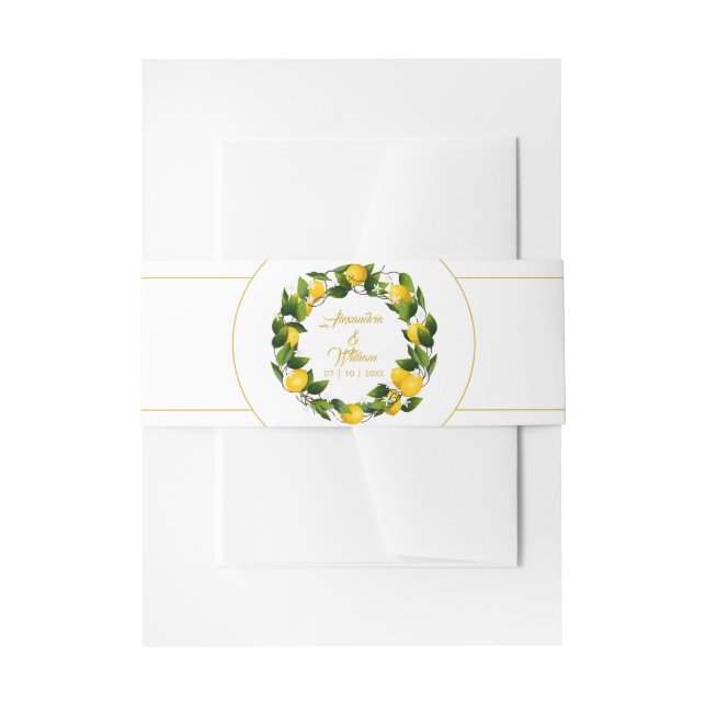 Modern Lemon Wreath | Wedding Invitation Belly Band (Front Example)