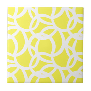 Modern Lemon Yellow and White Abstract Pattern Ceramic Tile