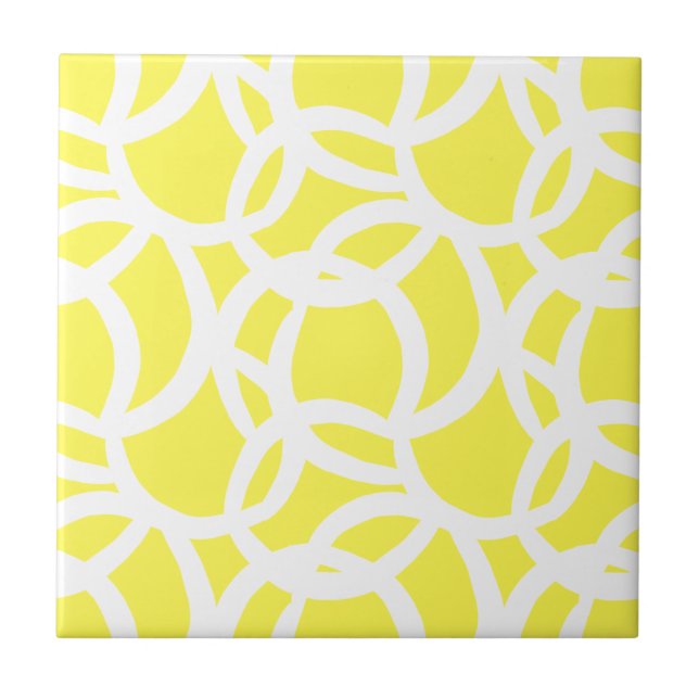 Modern Lemon Yellow and White Abstract Pattern Ceramic Tile (Front)