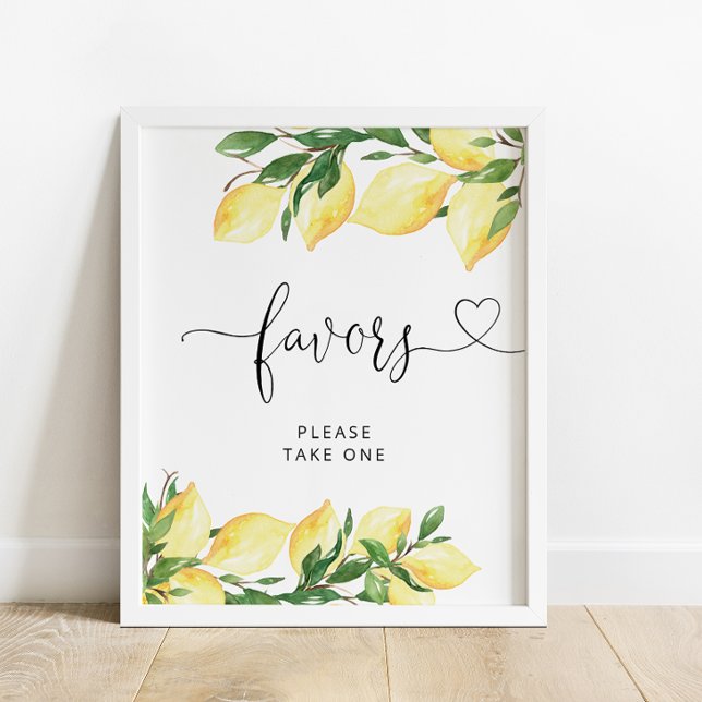 Modern Lemon Yellow Citrus Shower Favors Sign (Creator Uploaded)