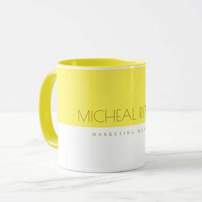 Modern Lemon Yellow Custom monogram Name and Job Mug (Front Left)