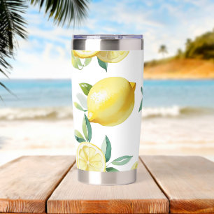 Modern lemon yellow floral script birthday insulated tumbler