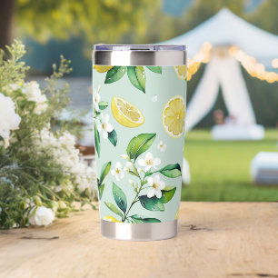 Modern lemon yellow floral script birthday insulated tumbler