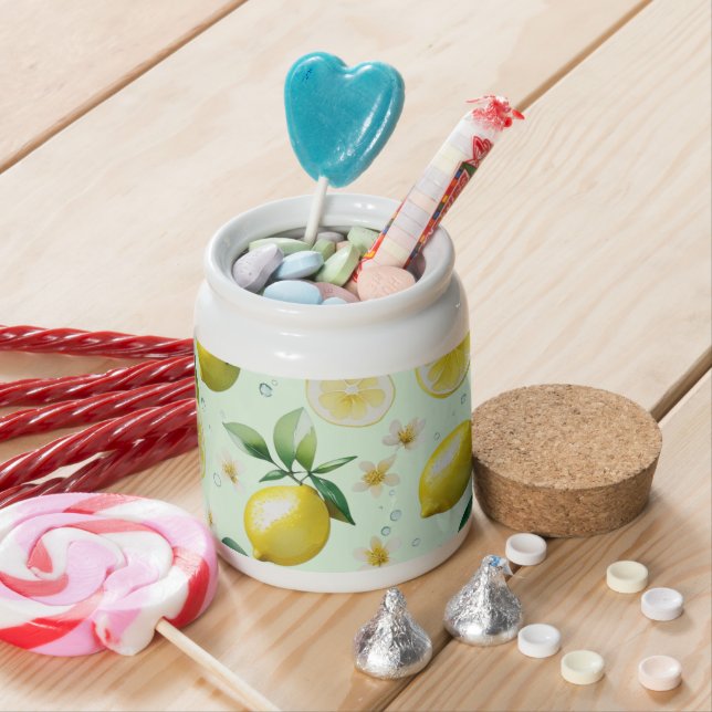 Modern lemon yellow floral script bridal shower candy jar (In Situ)