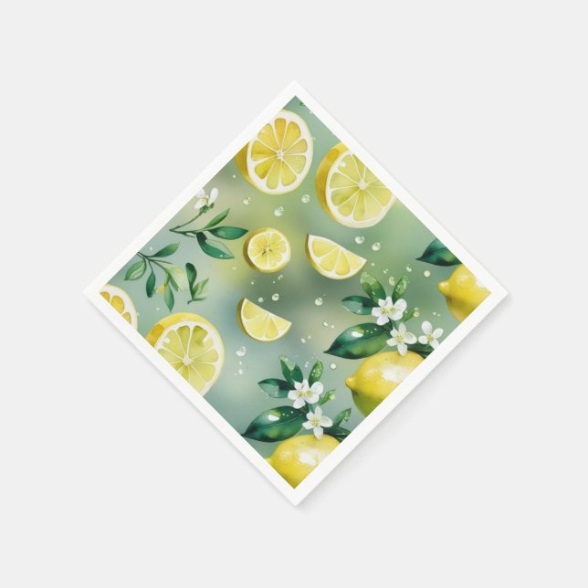 Modern lemon yellow floral script bridal shower napkins (Corner)