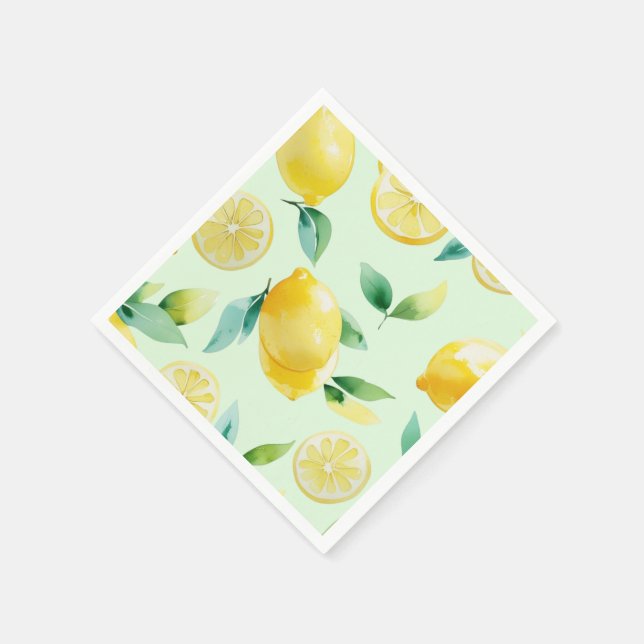 Modern lemon yellow floral script bridal shower napkins (Corner)