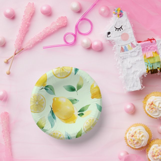 Modern lemon yellow floral script bridal shower paper bowls (Party)