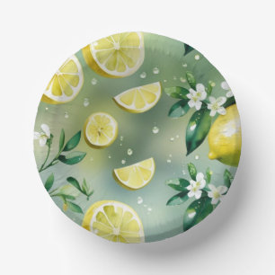 Modern lemon yellow floral script bridal shower paper bowls