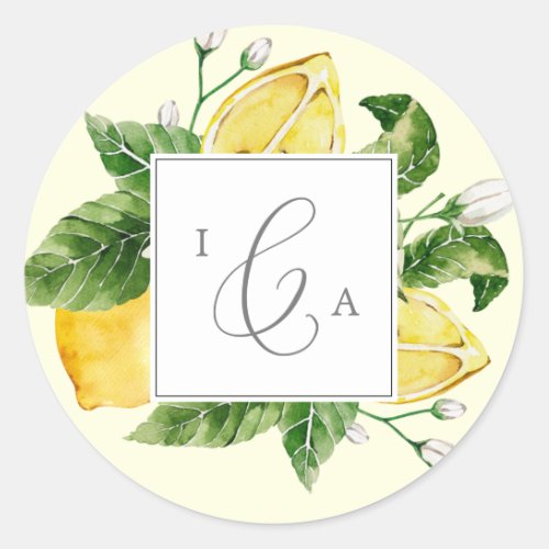 Modern Lemon Yellow Monogram Wedding Envelope Seal