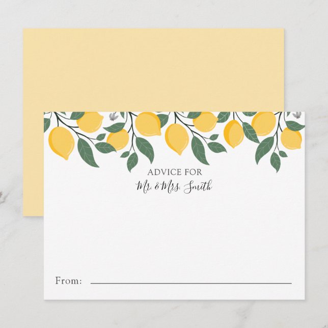 Modern Lemons and Leaves Advice for Mr. and Mrs. Thank You Card (Front/Back)