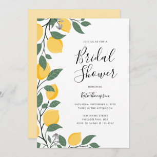 Modern Lemons and Leaves Calligraphy Bridal Shower Invitation