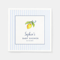 Modern lemons Blue stripes Baby shower