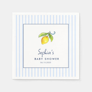 Modern lemons Blue stripes Baby shower Napkins