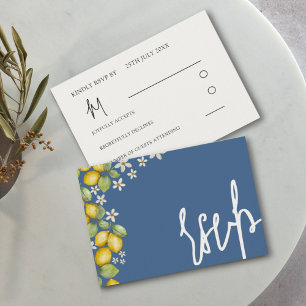 Modern Lemons Blue & Yellow Wedding RSVP Card