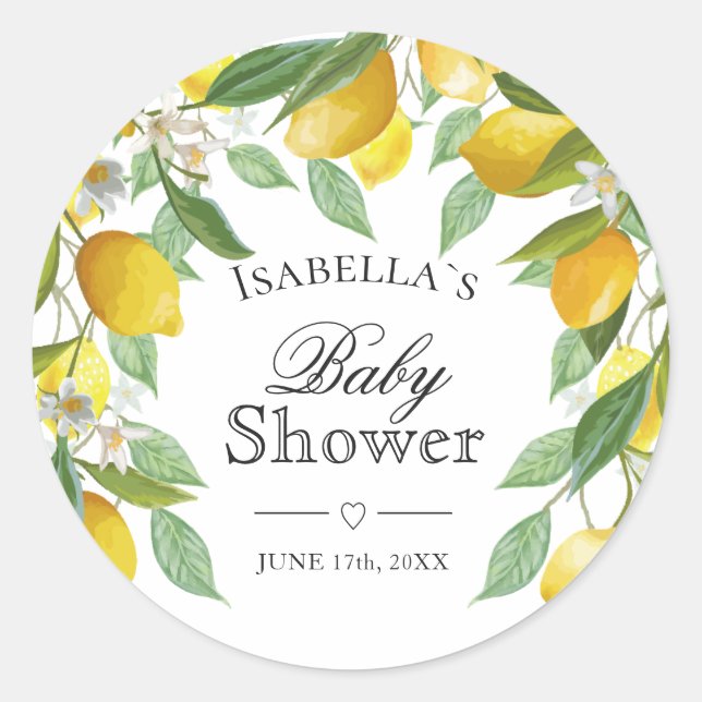 Modern Lemons Boho Summer Baby Shower Classic Round Sticker (Front)