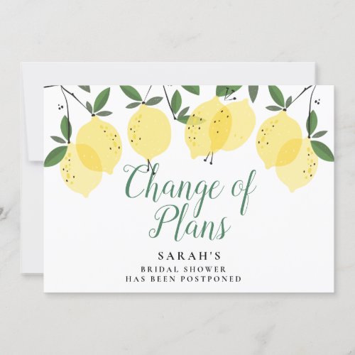 Modern Lemons Bridal Shower Change of Plans Invitation