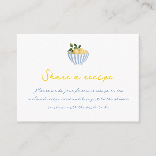 Modern Lemons Bridal Shower Recipe Request Enclosure Card (Front)