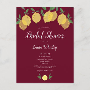 Modern Lemons Burgundy Bridal Shower Invitation