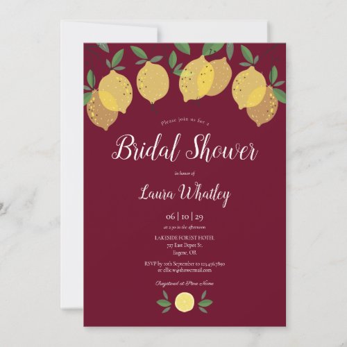 Modern Lemons Burgundy Bridal Shower Invitation