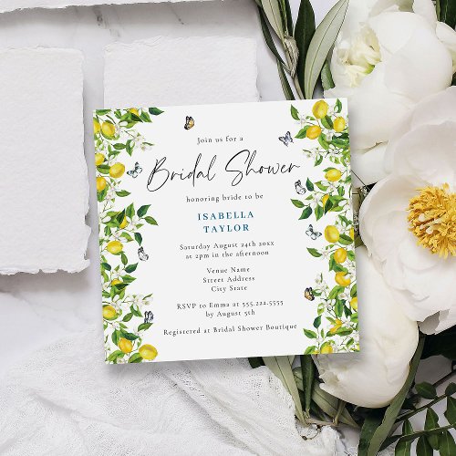 Modern Lemons  Butterflies Bridal Shower Invitation