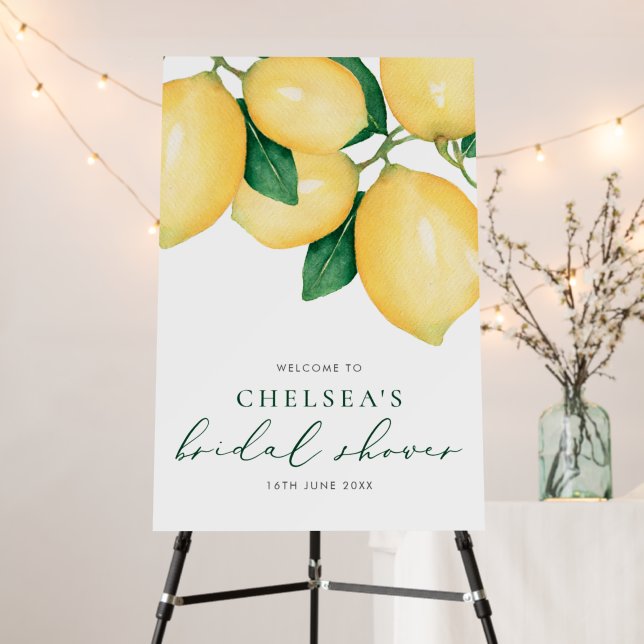 Modern Lemons Calligraphy Bridal Shower Welcome Foam Board (In Situ (Stand))