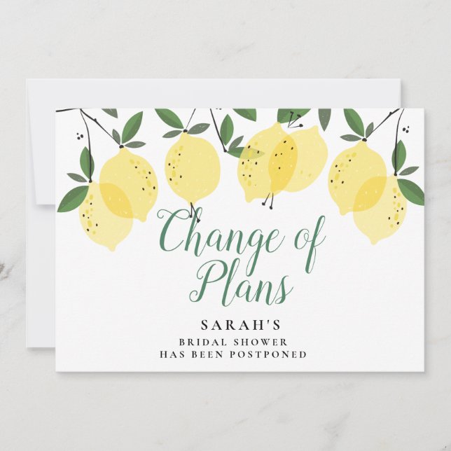 Modern Lemons Change of Plans Bridal Shower Save The Date (Front)