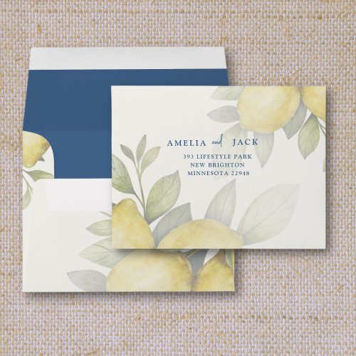 Modern Lemons  Foliage RSVP Wedding  Envelope