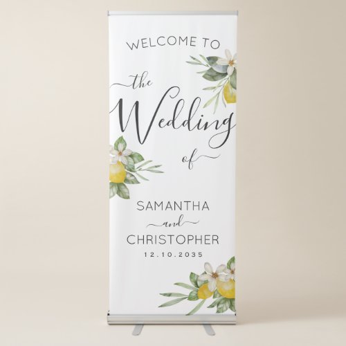 Modern Lemons  Foliage Wedding Welcome Retractable Banner