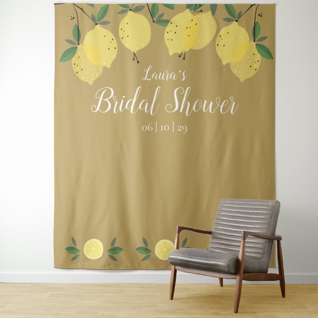 Modern Lemons Gold Bridal Shower Photo Backdrop (In Situ)
