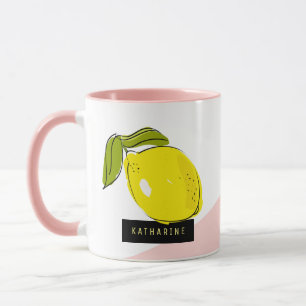Modern Lemons Pink & White Blocks Mug