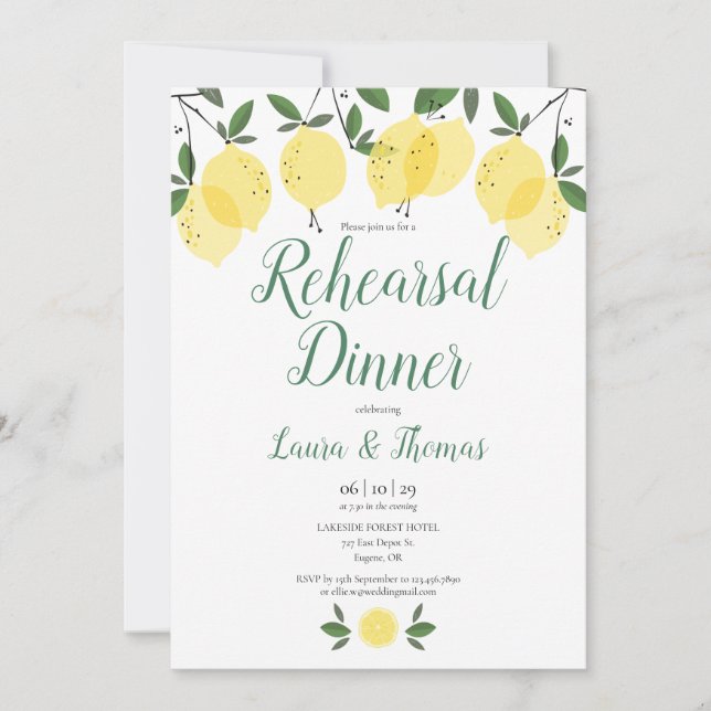 Modern Lemons Rehearsal Dinner Invitation (Front)