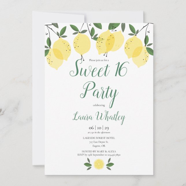 Modern Lemons Sweet 16 Party Birthday Invitation (Front)