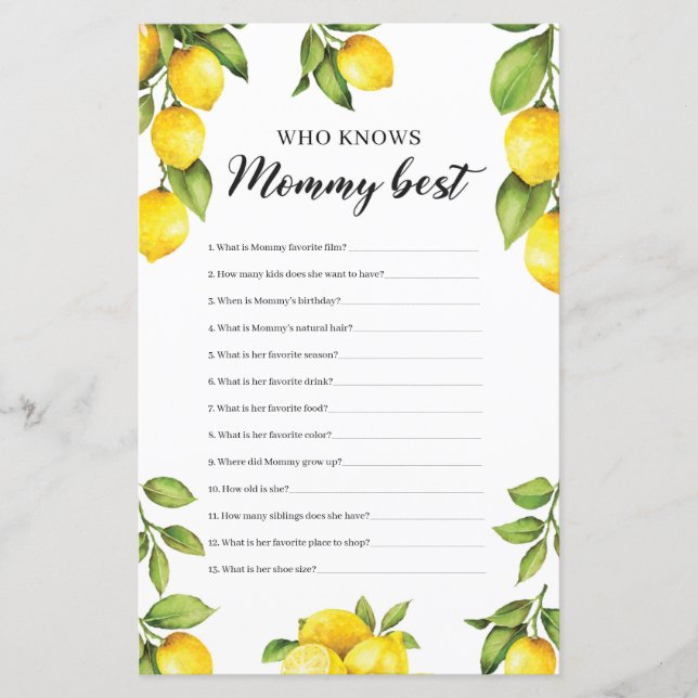 Modern Lemons Who Knows Mommy Best Game (Front)