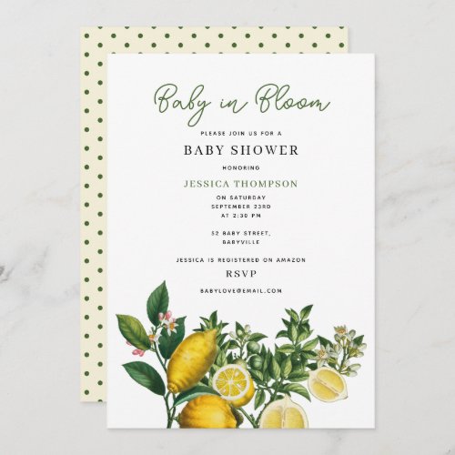Modern Lemons Yellow Baby in Bloom Baby Shower Invitation