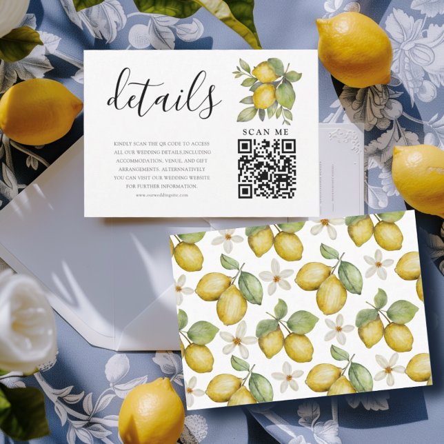 Modern Lemons Yellow & Blue Wedding Details Enclos Enclosure Card (Creator Uploaded)