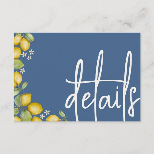 Modern Lemons Yellow  Blue Wedding Details Enclosure Card