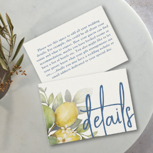 Modern Lemons Yellow & Blue Wedding Details Enclosure Card