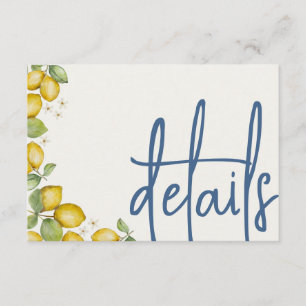 Modern Lemons Yellow & Blue Wedding Details Enclosure Card