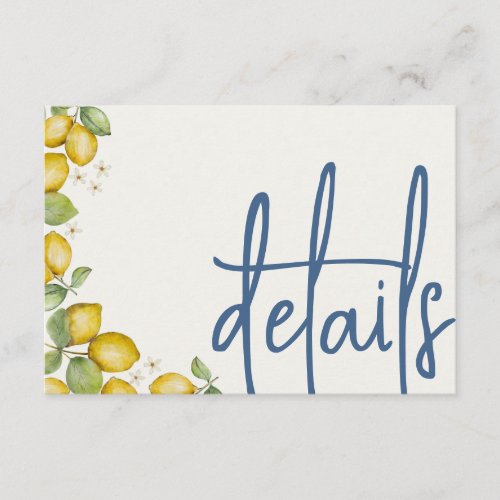 Modern Lemons Yellow  Blue Wedding Details Enclosure Card